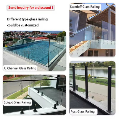 Lamel U Channel Glass Balustrade Lắp đặt trên cùng với kính mạ