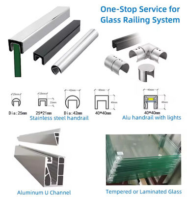 Lamel U Channel Glass Balustrade Lắp đặt trên cùng với kính mạ