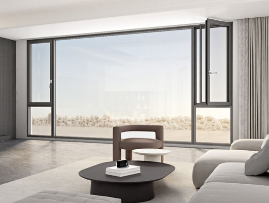 Cửa sổ được bảo vệ bằng thép nhôm với kính cách nhiệt và khóa nhiều điểm