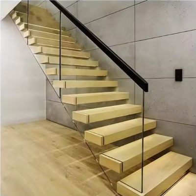 Thiết kế biệt thự cầu thang nổi Thép không thể nhìn thấy với hàng rào thủy tinh bằng gỗ