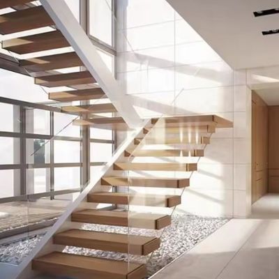 Thiết kế biệt thự cầu thang nổi Thép không thể nhìn thấy với hàng rào thủy tinh bằng gỗ