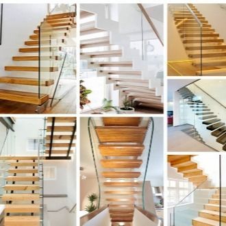 Villa / Phòng trang trí cầu thang nội thất mở cao cầu thang thủy tinh nổi bằng gỗ