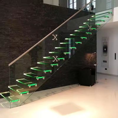 Cầu thang thủy tinh nổi dày 12mm với kích thước 900-2000mm x 250-350mm x 150-200mm trong màu xám trong suốt hoặc màu tùy chỉnh