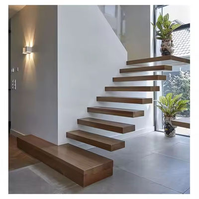 Thang nổi bằng gỗ vằn tùy chỉnh với hàng rào thủy tinh và đèn LED
