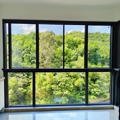 Cửa sổ lùa khung nhôm đen hai lớp kính tùy chỉnh