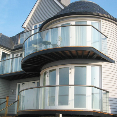 Aluminium Flat Curved Building Frameless Glass Panel Balcony Balustrade Hệ thống cắm tay