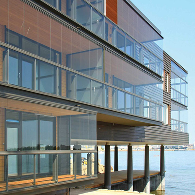 Aluminium Flat Curved Building Frameless Glass Panel Balcony Balustrade Hệ thống cắm tay