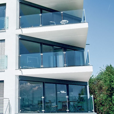 Aluminium Flat Curved Building Frameless Glass Panel Balcony Balustrade Hệ thống cắm tay